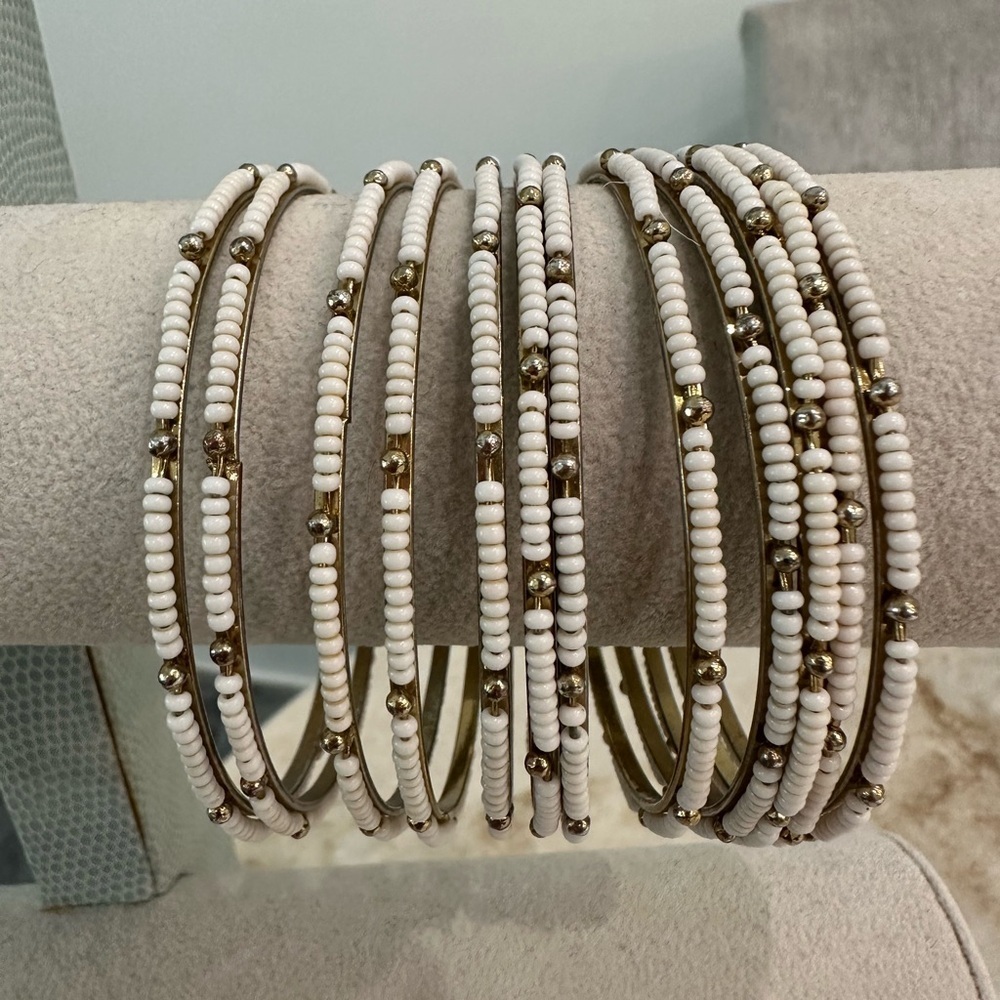 White Beaded Bangle Bracelets (12 separate)